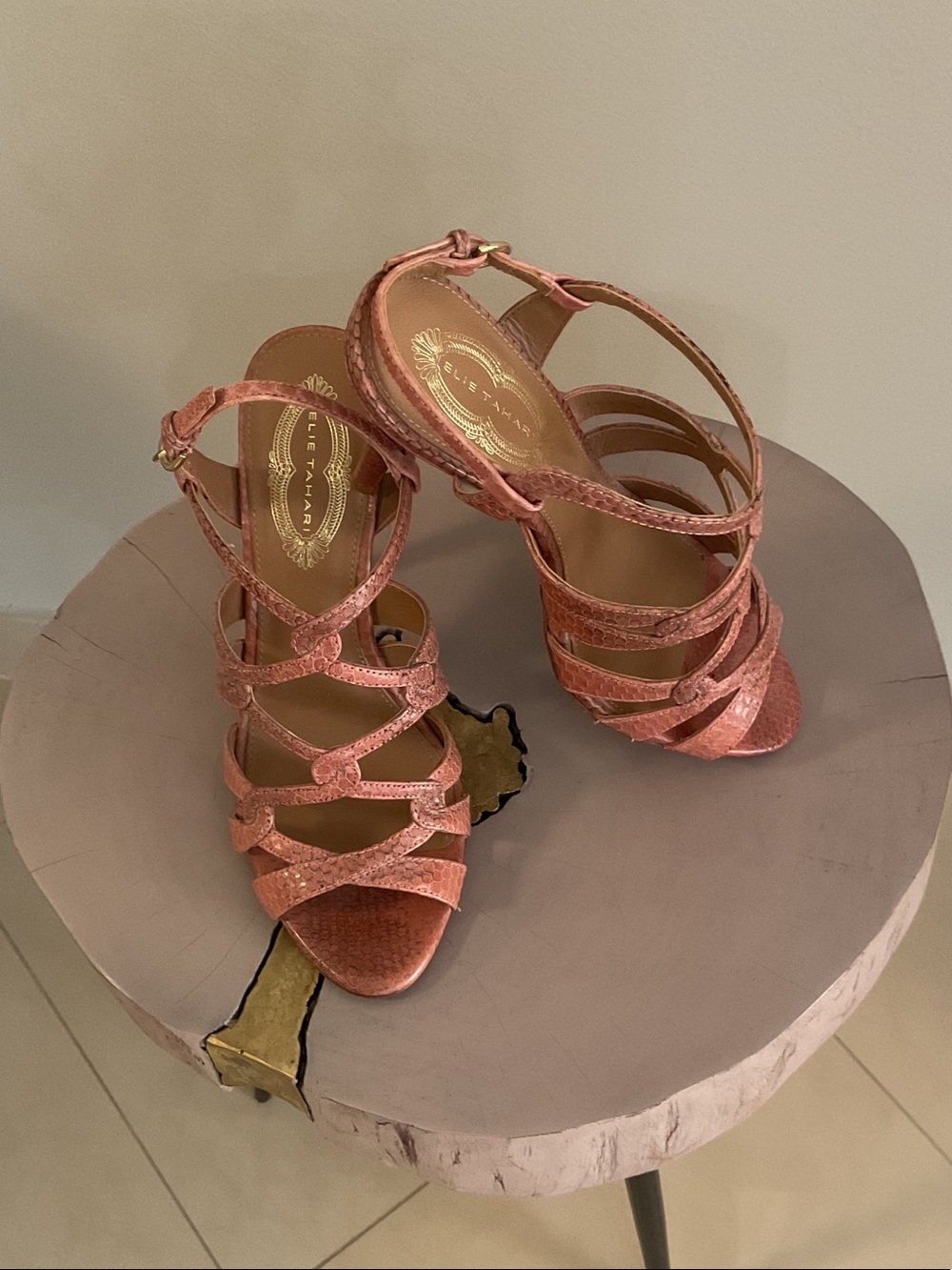 Elie Tahari Coral Pink Multi-Strap Heeled Sandals